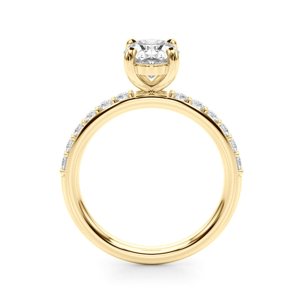 14K Yellow Gold 3.01 Carat D VVS2 Oval Cut Diamond Pavé Band Solitaire Ring with Four-Prong Setting