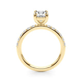 10K Yellow Gold 2.09 Carat D VVS1 Oval Cut Diamond Pavé Band Solitaire Ring with Four-Prong Setting