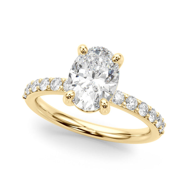14K Yellow Gold 3.01 Carat D VVS2 Oval Cut Diamond Pavé Band Solitaire Ring with Four-Prong Setting