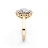 14K Yellow Gold 2.06 Carat E VVS2 Oval Cut Diamond Pavé Band Solitaire Ring with Four-Prong Setting