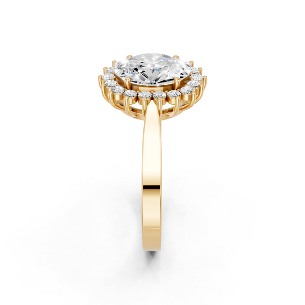 14K Yellow Gold 2.06 Carat E VVS2 Oval Cut Diamond Pavé Band Solitaire Ring with Four-Prong Setting