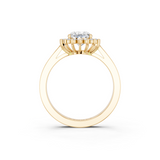 14K Yellow Gold 2.06 Carat E VVS2 Oval Cut Diamond Pavé Band Solitaire Ring with Four-Prong Setting