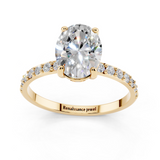 14K Yellow Gold 2.06 Carat E VVS2 Oval Cut Diamond Pavé Band Solitaire Ring with Four-Prong Setting