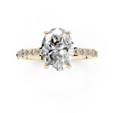 14K Yellow Gold 2.06 Carat E VVS2 Oval Cut Diamond Pavé Band Solitaire Ring with Four-Prong Setting