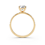 14K Yellow Gold 2.06 Carat E VVS2 Oval Cut Diamond Pavé Band Solitaire Ring with Four-Prong Setting