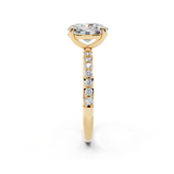 14K Yellow Gold 2.06 Carat E VVS2 Oval Cut Diamond Pavé Band Solitaire Ring with Four-Prong Setting