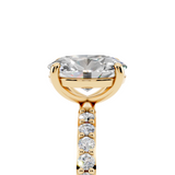 14K Yellow Gold 2.06 Carat E VVS2 Oval Cut Diamond Pavé Band Solitaire Ring with Four-Prong Setting