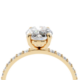 14K Yellow Gold 2.06 Carat E VVS2 Oval Cut Diamond Pavé Band Solitaire Ring with Four-Prong Setting