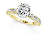 Yellow gold Oval Cut Diamond Pavé Band Solitaire Ring with Prong Setting_1