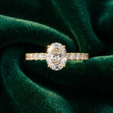 Yellow gold Oval Cut Diamond Pavé Band Solitaire Ring with Prong Setting_16