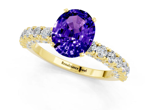 Yellow gold Oval Cut Diamond Pavé Band Solitaire Ring with Prong Setting_1