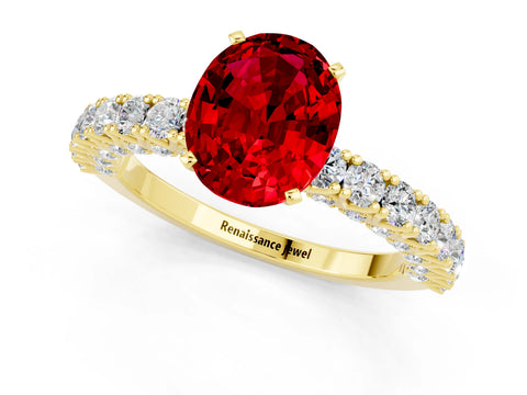 Yellow gold Oval Cut Diamond Pavé Band Solitaire Ring with Prong Setting_1
