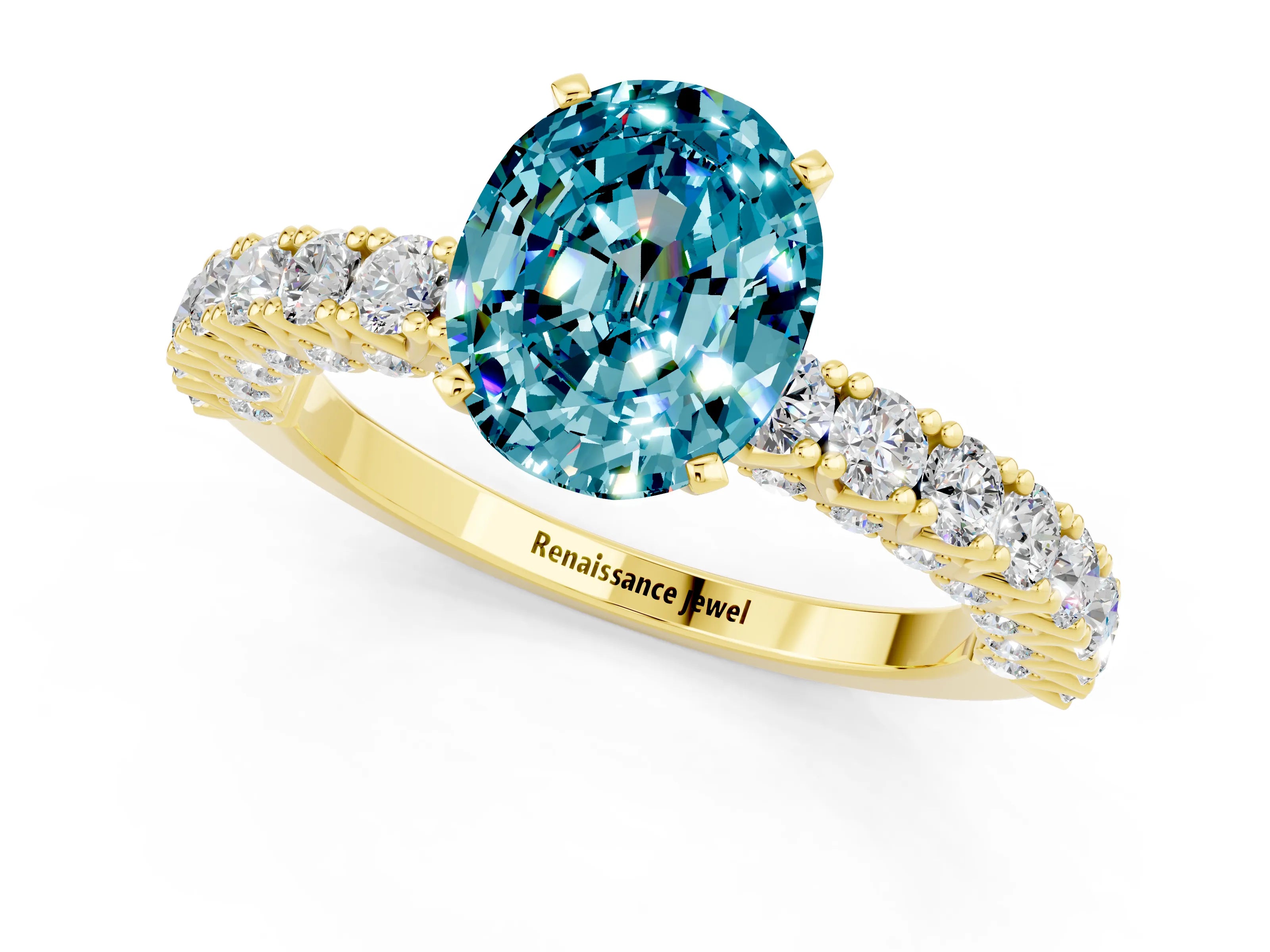 Yellow gold Oval Cut Diamond Pavé Band Solitaire Ring with Prong Setting_1