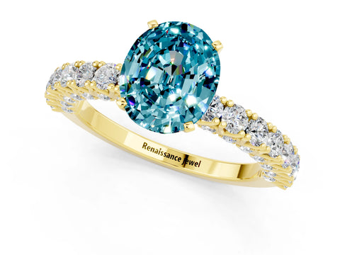 Yellow gold Oval Cut Diamond Pavé Band Solitaire Ring with Prong Setting_1