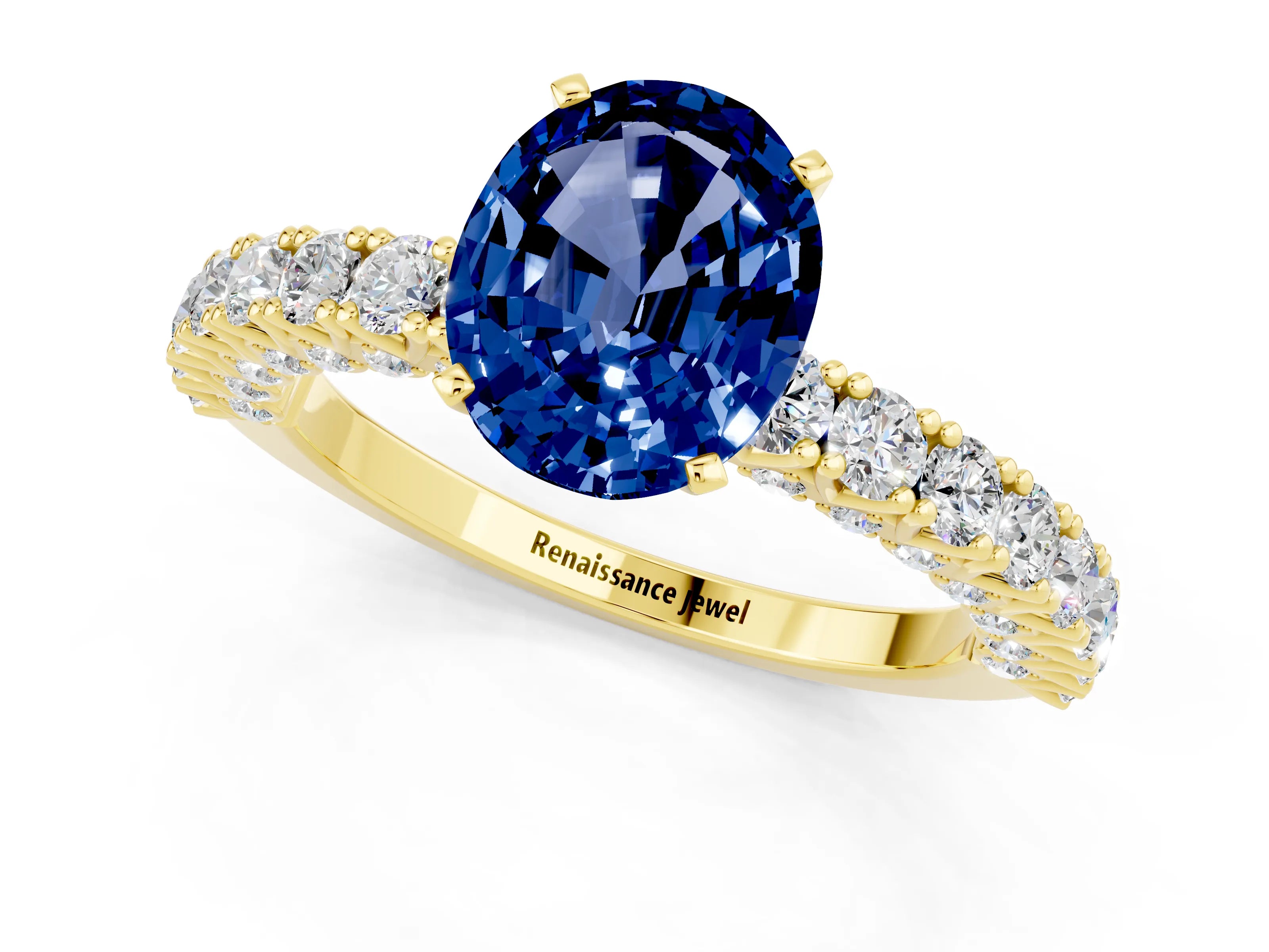 Yellow gold Oval Cut Diamond Pavé Band Solitaire Ring with Prong Setting_1
