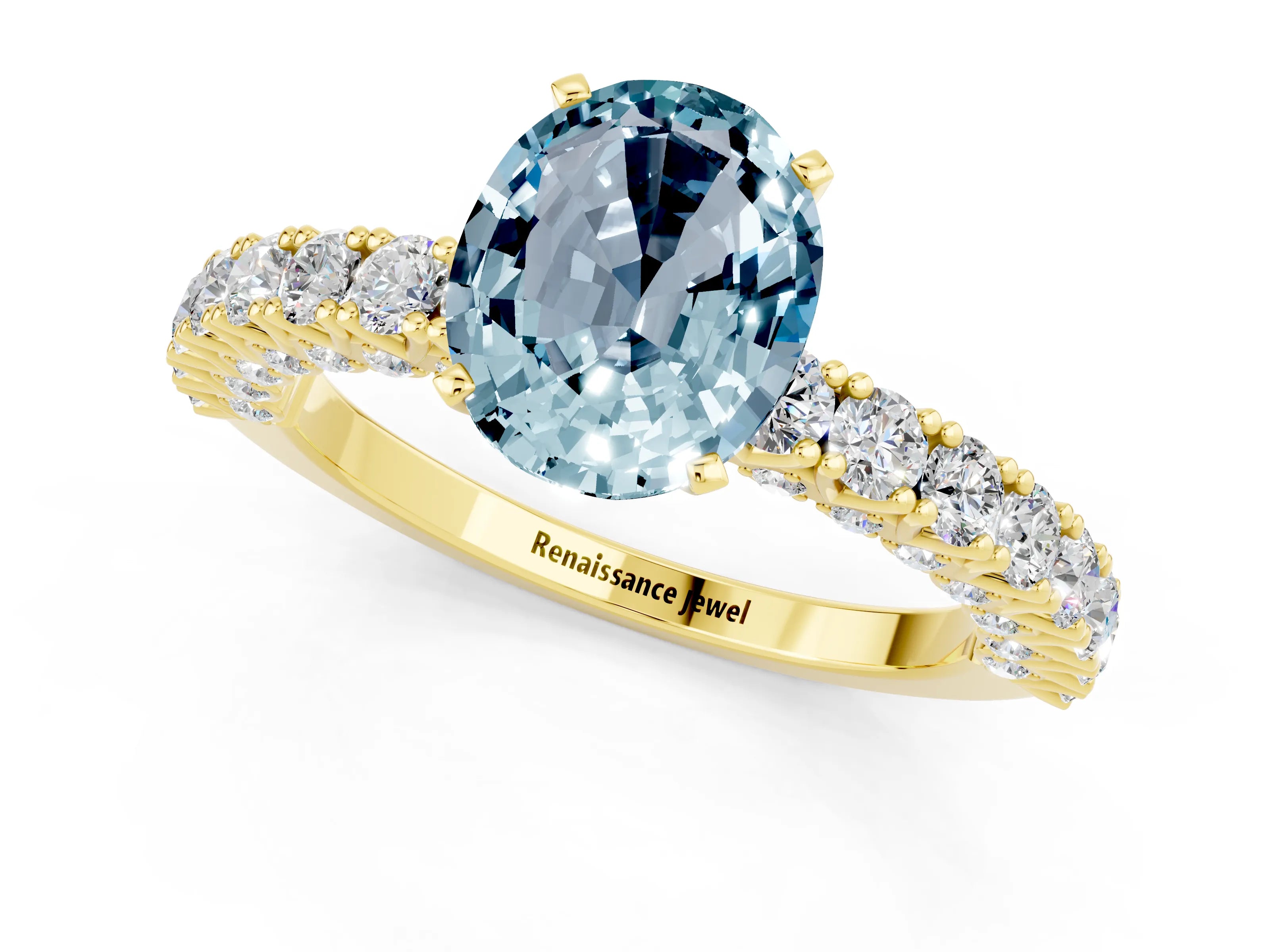 Yellow gold Oval Cut Diamond Pavé Band Solitaire Ring with Prong Setting_1
