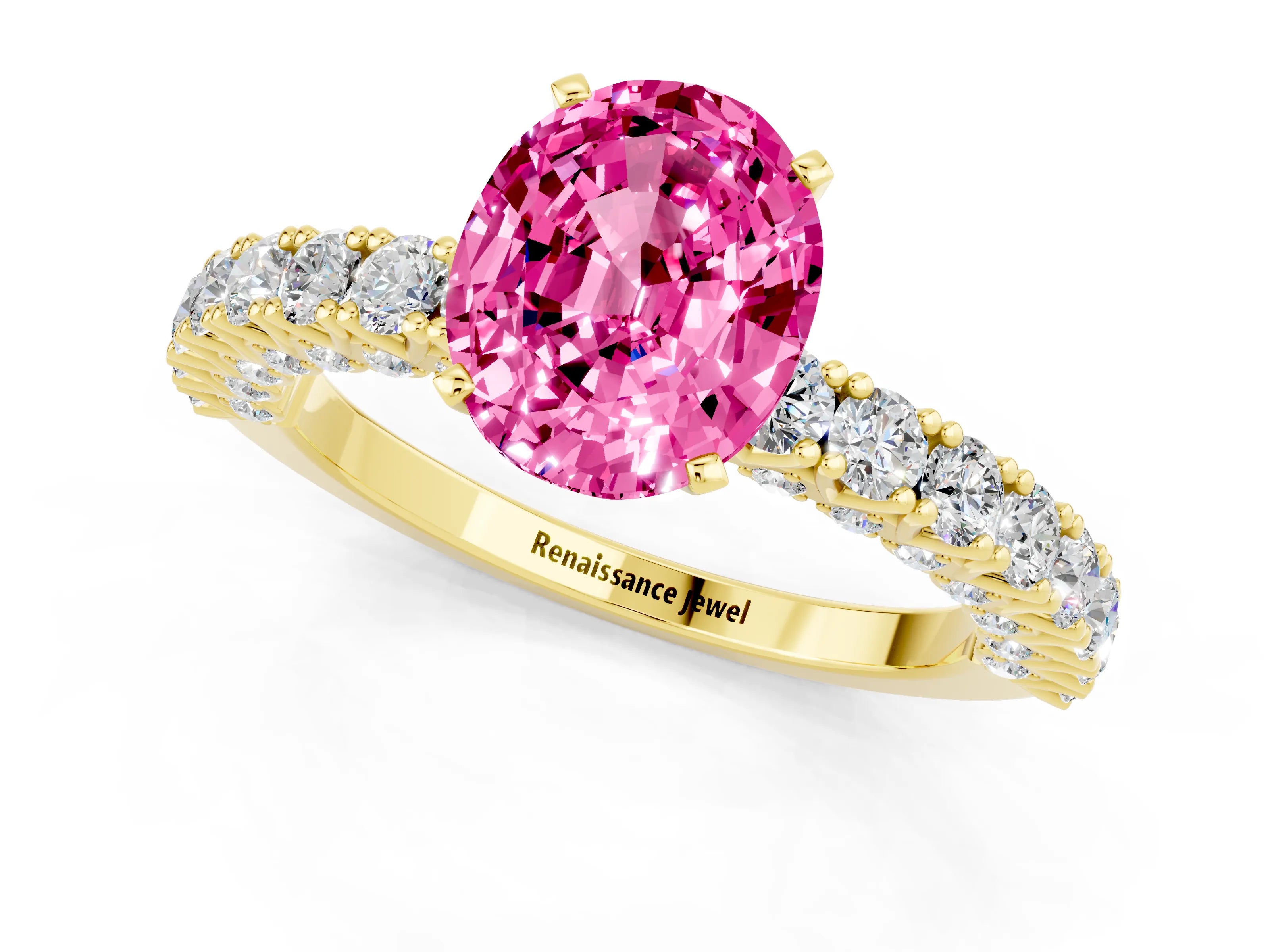 Yellow gold Oval Cut Diamond Pavé Band Solitaire Ring with Prong Setting_1