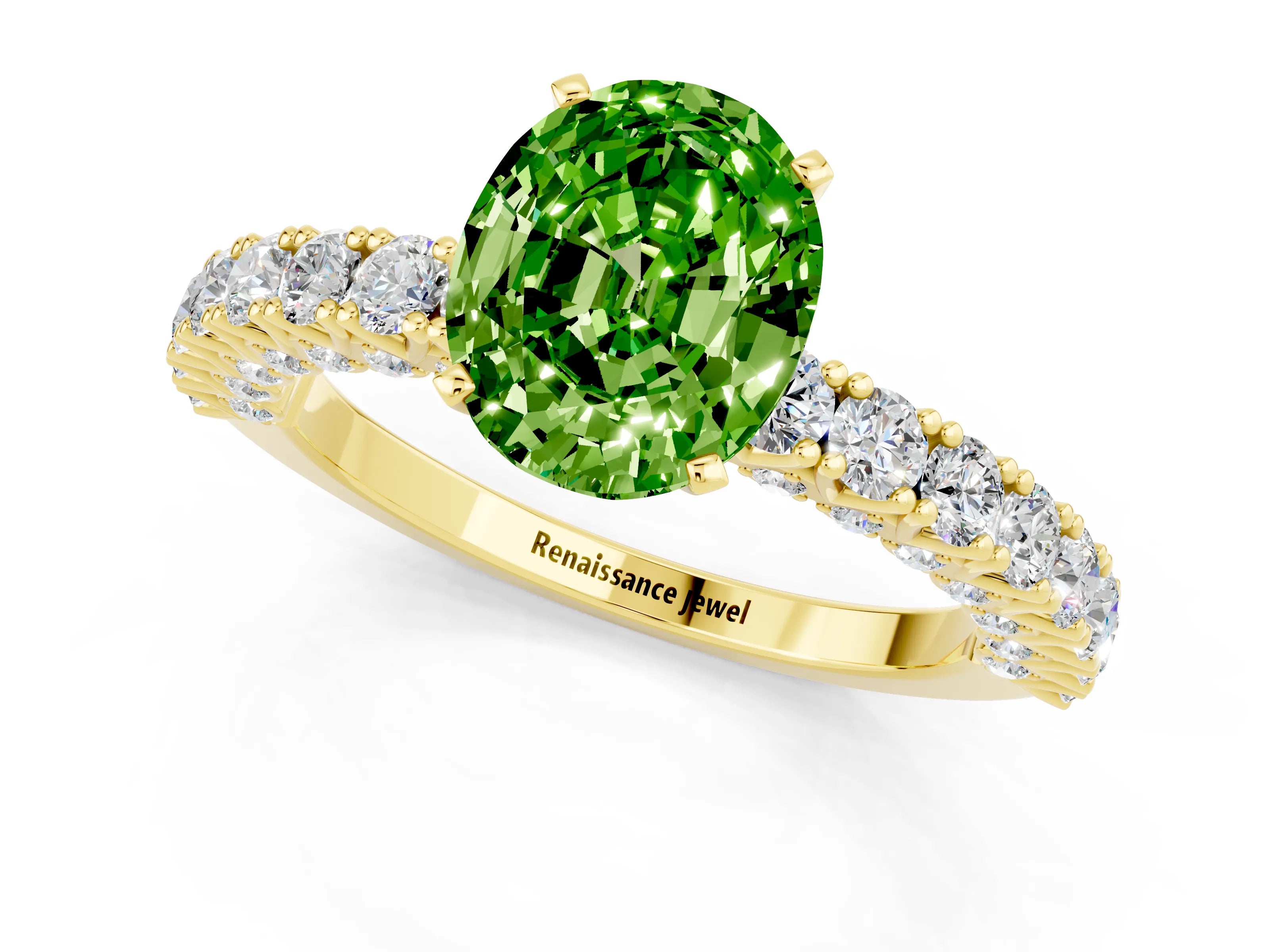 Yellow gold Oval Cut Diamond Pavé Band Solitaire Ring with Prong Setting_1