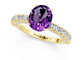 Yellow gold Oval Cut Diamond Pavé Band Solitaire Ring with Prong Setting_1