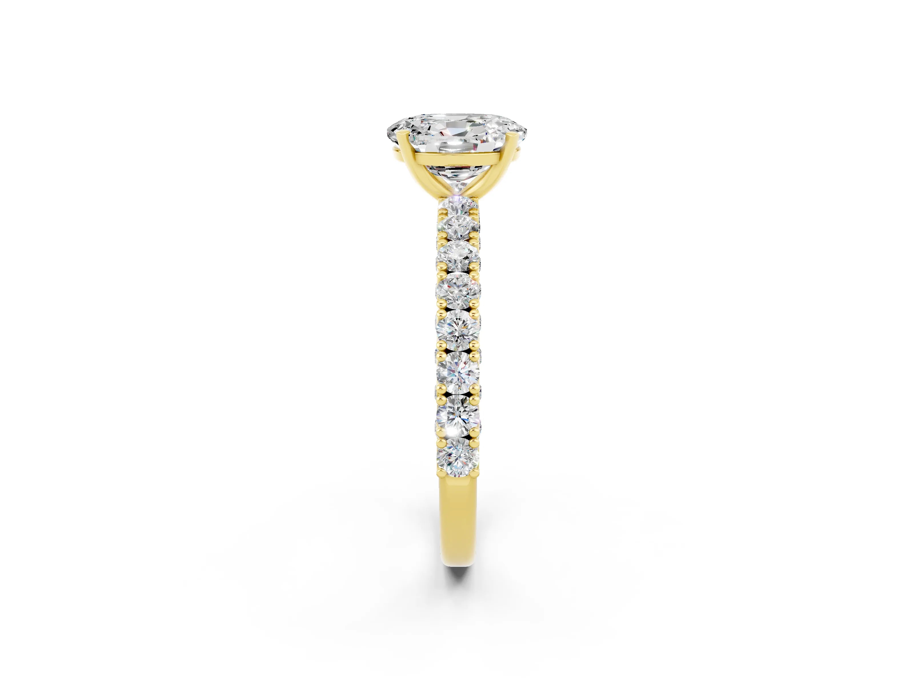 Yellow gold Oval Cut Diamond Pavé Band Solitaire Ring with Prong Setting_2