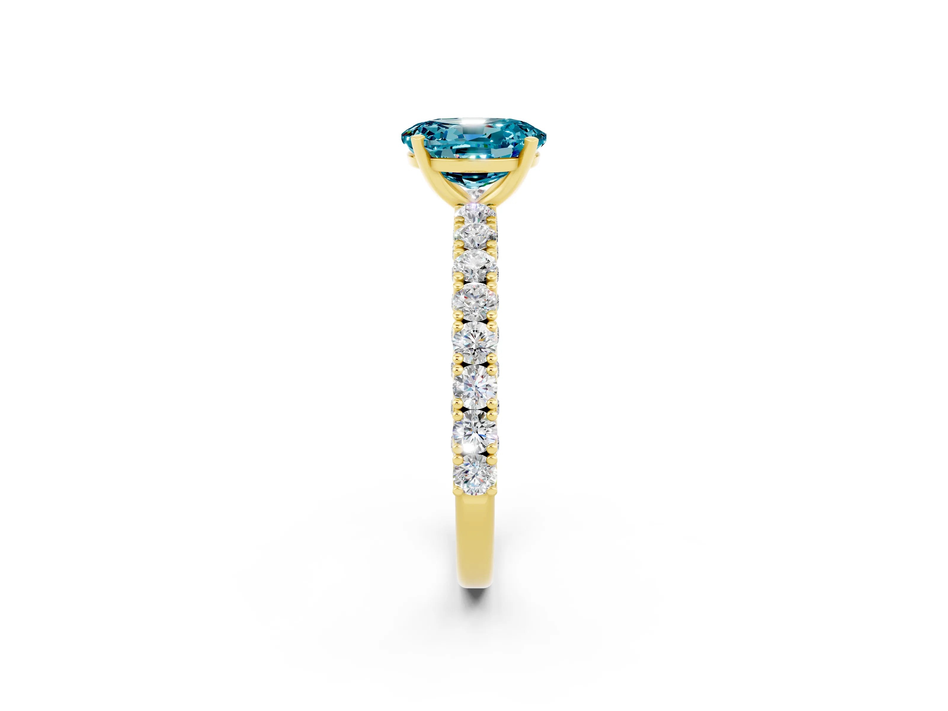 Yellow gold Oval Cut Diamond Pavé Band Solitaire Ring with Prong Setting_2