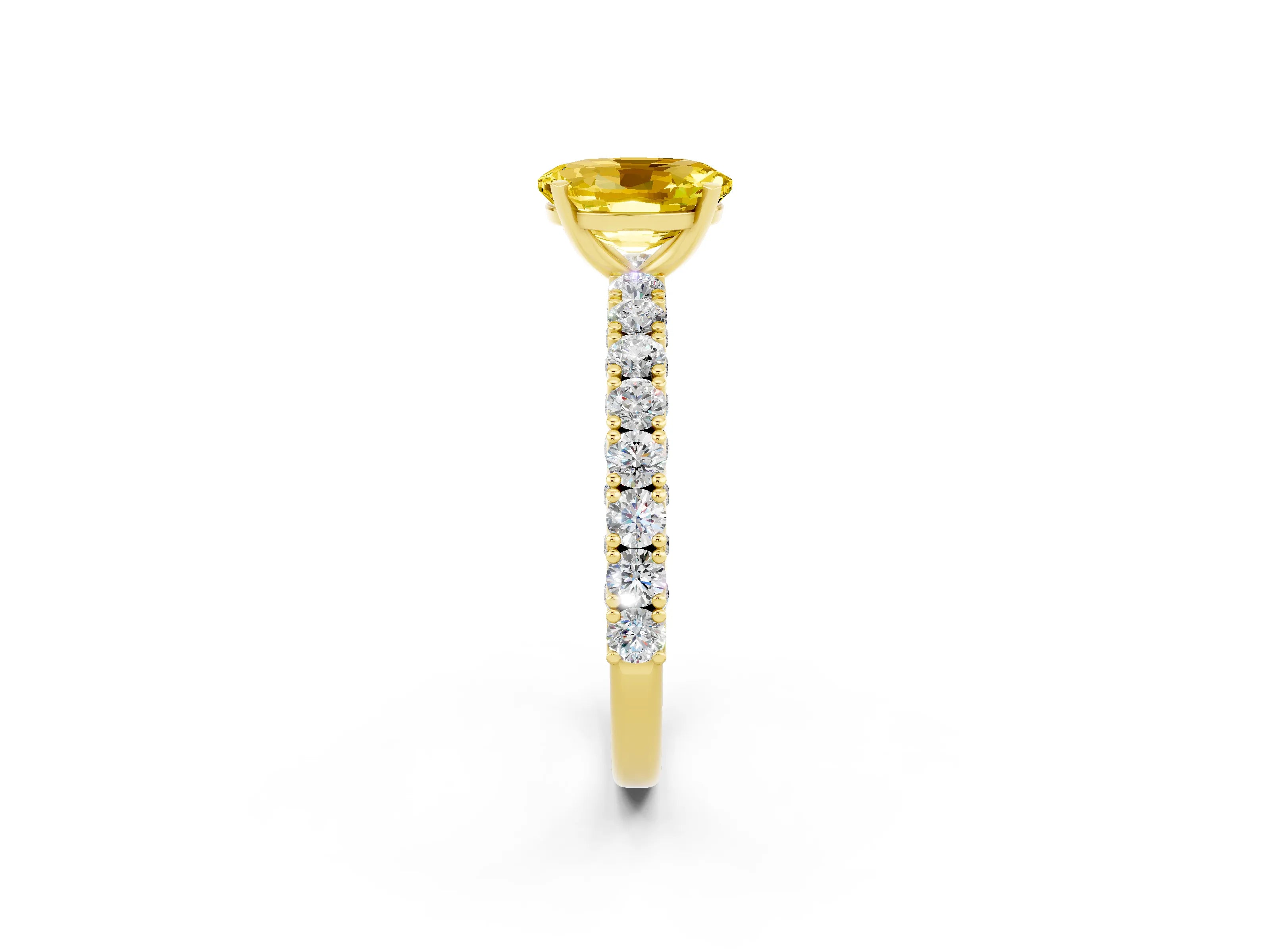 Yellow gold Oval Cut Diamond Pavé Band Solitaire Ring with Prong Setting_2