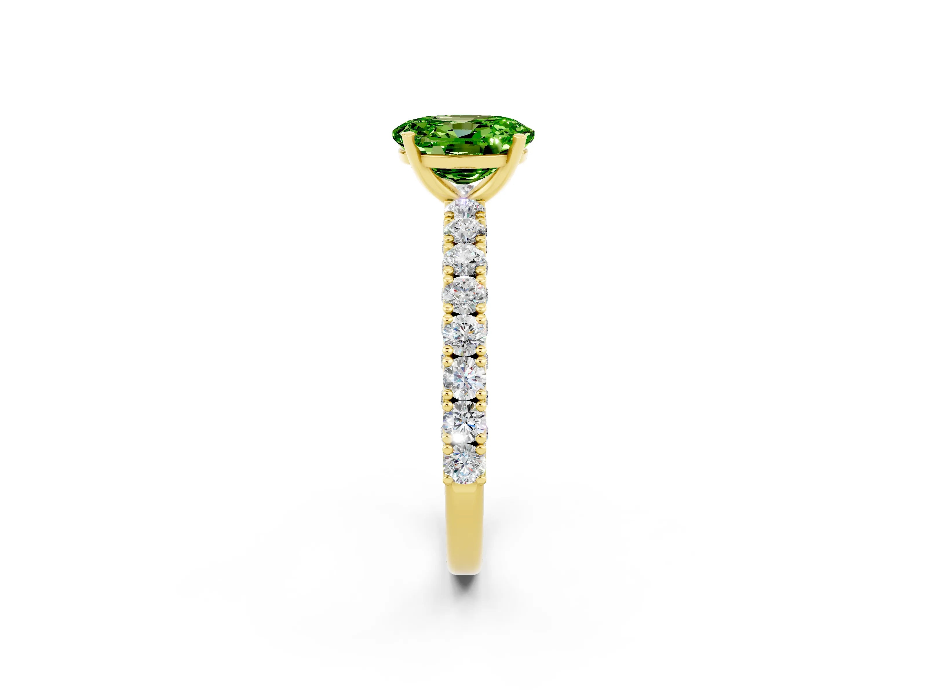 Yellow gold Oval Cut Diamond Pavé Band Solitaire Ring with Prong Setting_2