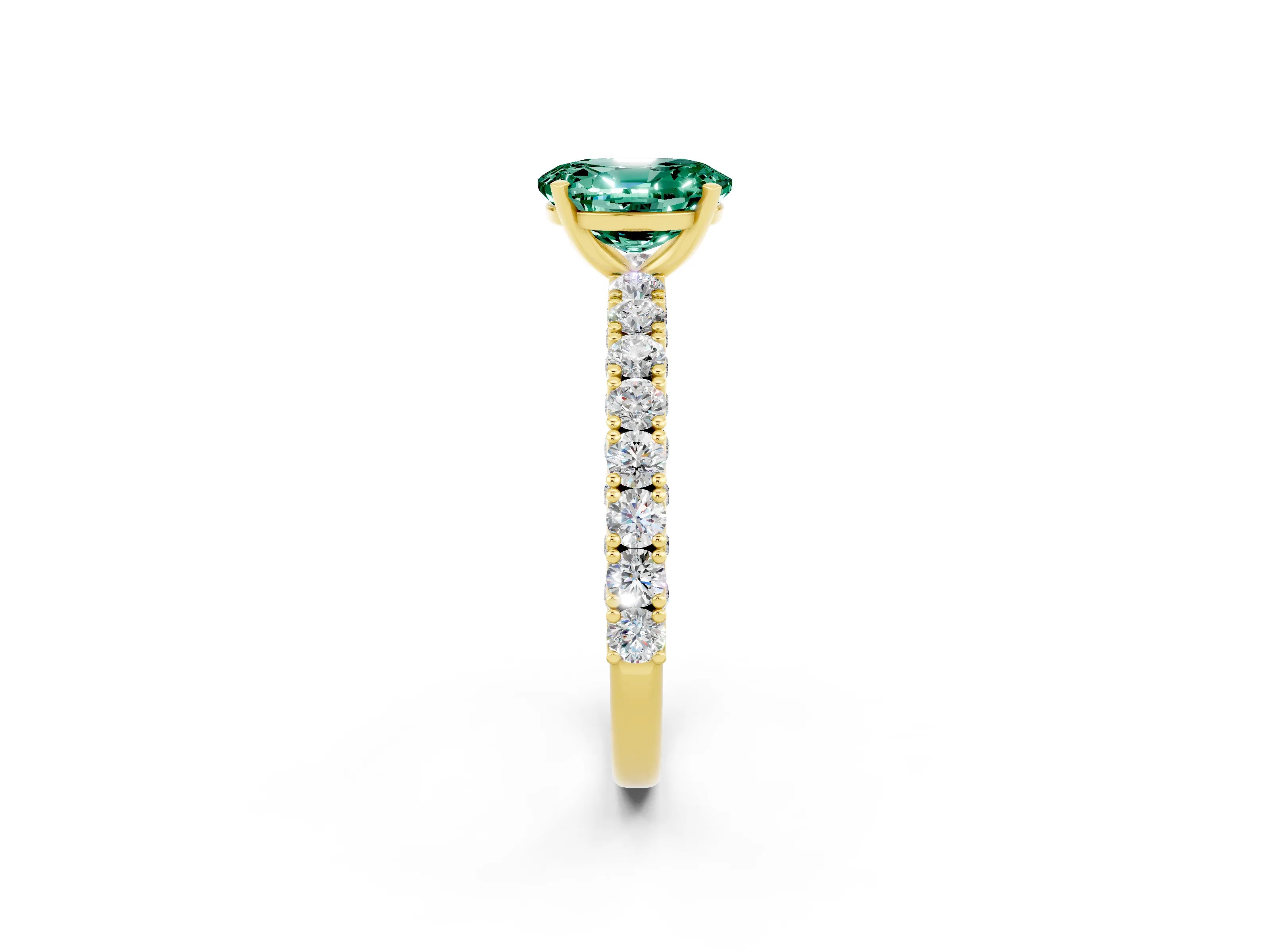 Yellow gold Oval Cut Diamond Pavé Band Solitaire Ring with Prong Setting_2