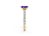 Yellow gold Oval Cut Diamond Pavé Band Solitaire Ring with Prong Setting_2