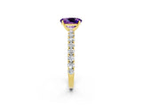 Yellow gold Oval Cut Diamond Pavé Band Solitaire Ring with Prong Setting_2