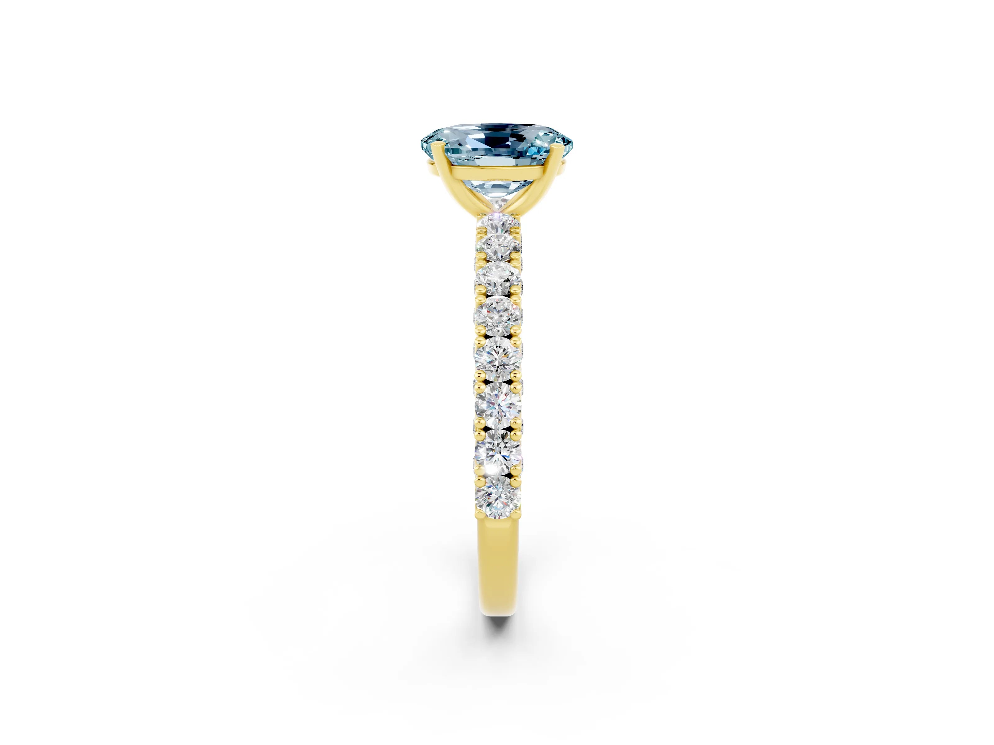 Yellow gold Oval Cut Diamond Pavé Band Solitaire Ring with Prong Setting_2