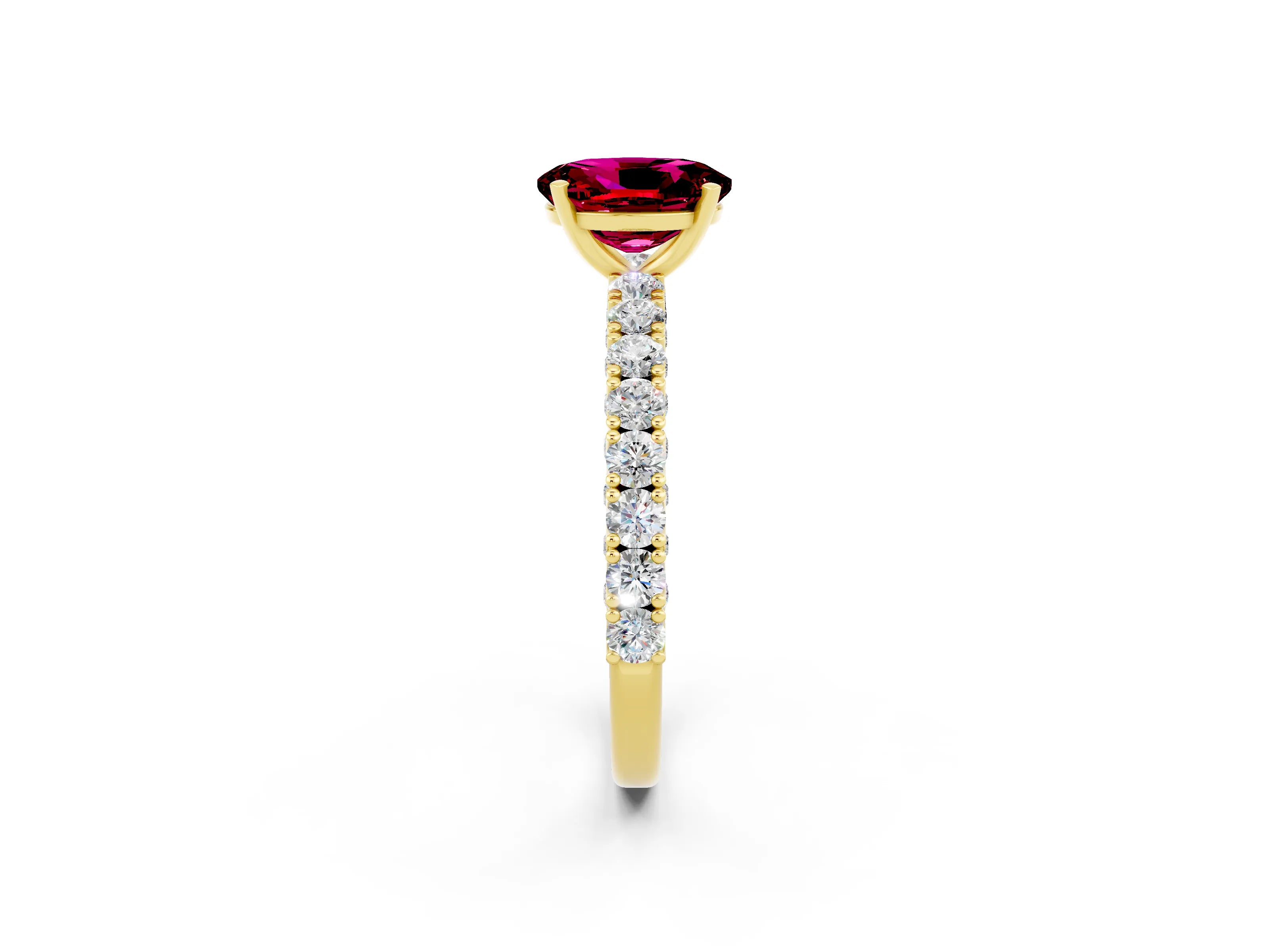 Yellow gold Oval Cut Diamond Pavé Band Solitaire Ring with Prong Setting_2