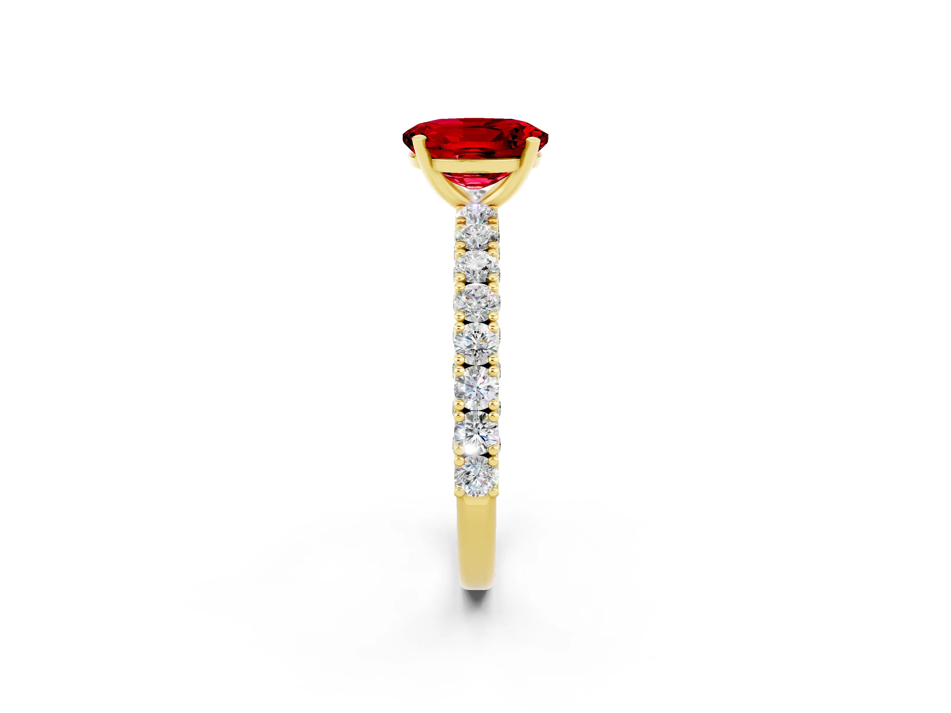 Yellow gold Oval Cut Diamond Pavé Band Solitaire Ring with Prong Setting_2