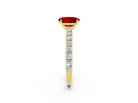 Yellow gold Oval Cut Diamond Pavé Band Solitaire Ring with Prong Setting_2