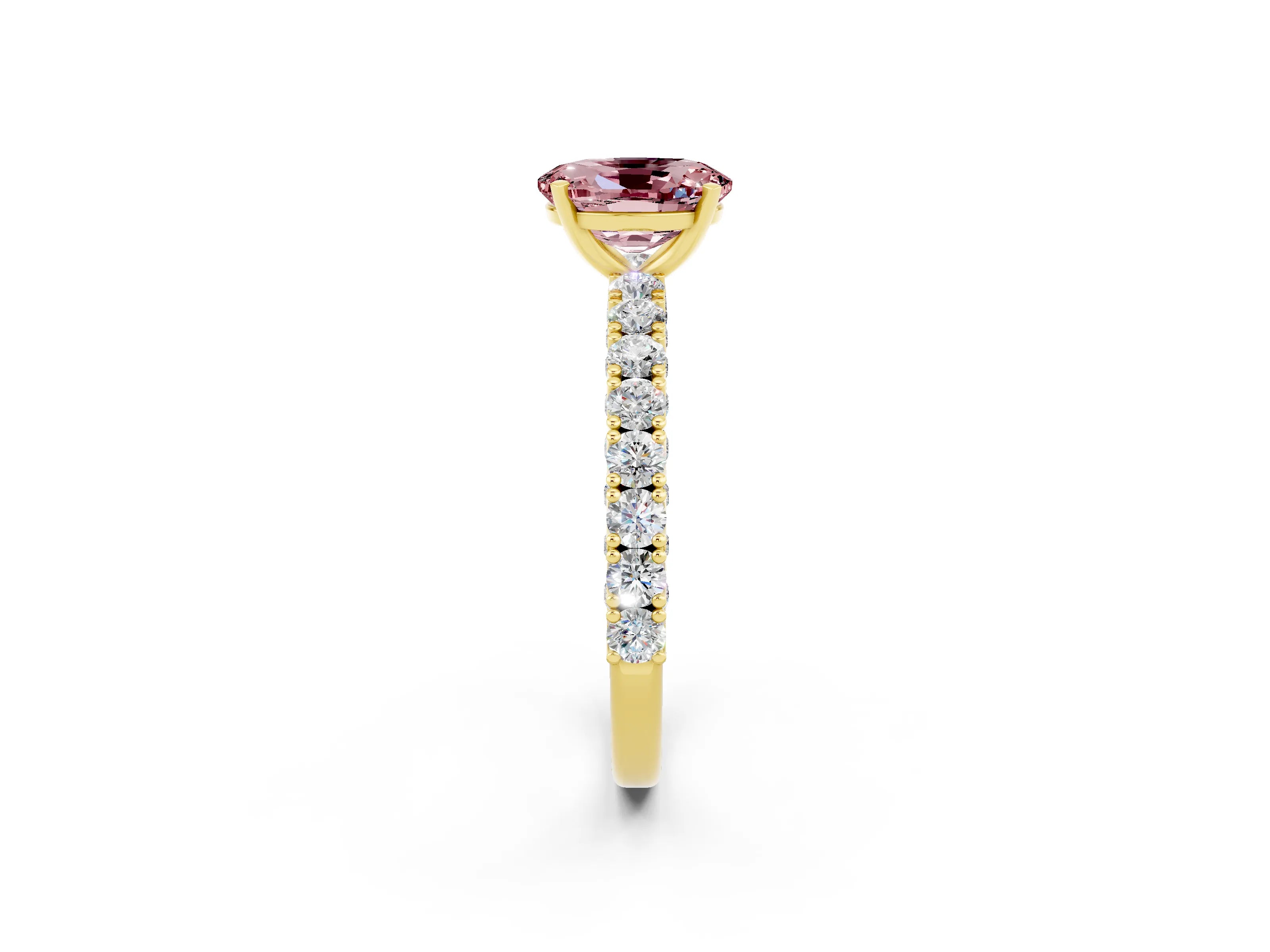 Yellow gold Oval Cut Diamond Pavé Band Solitaire Ring with Prong Setting_2