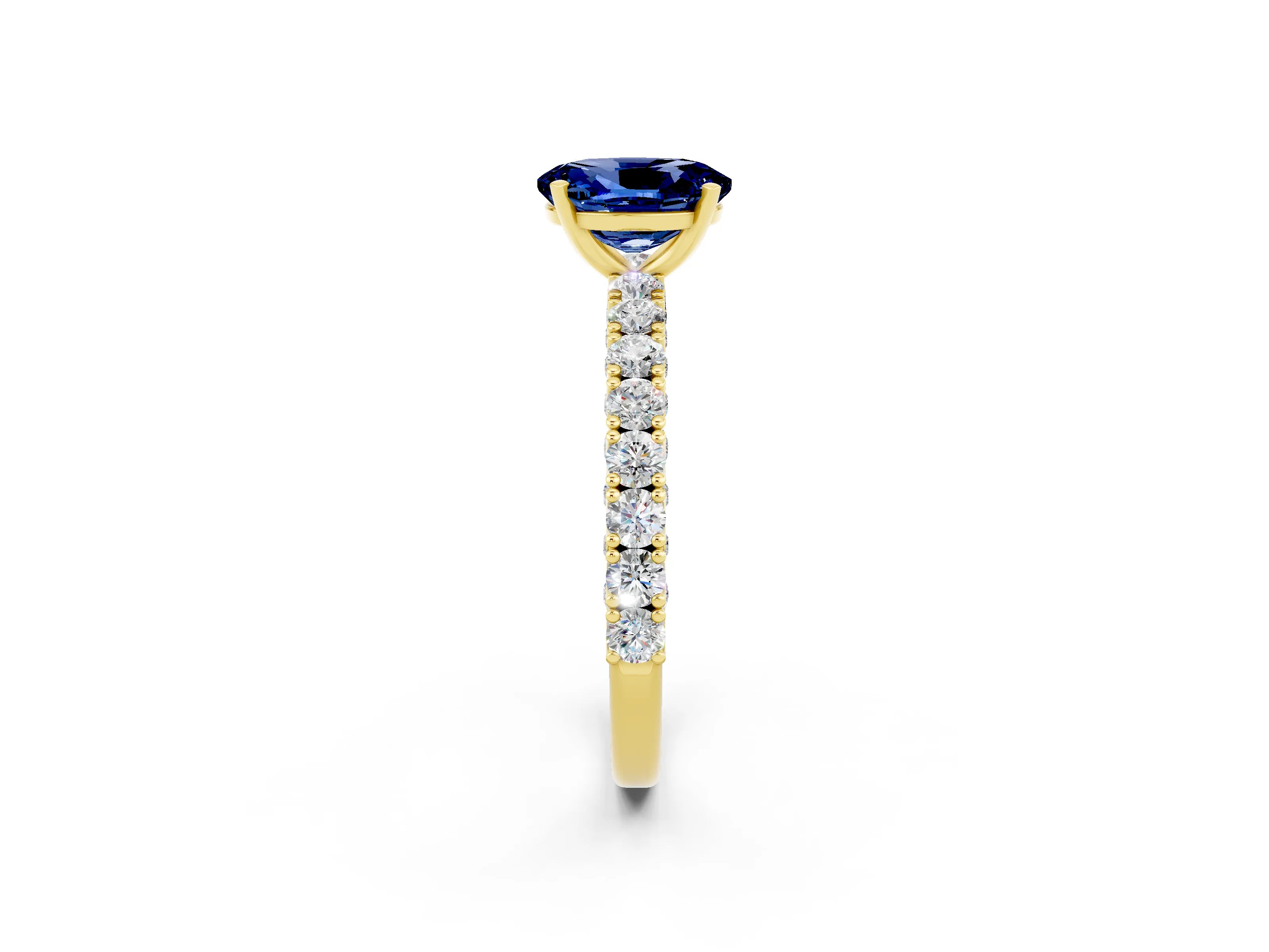 Yellow gold Oval Cut Diamond Pavé Band Solitaire Ring with Prong Setting_2