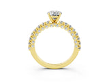 Yellow gold Oval Cut Diamond Pavé Band Solitaire Ring with Prong Setting_3