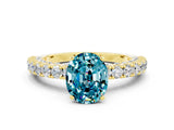 Yellow gold Oval Cut Diamond Pavé Band Solitaire Ring with Prong Setting