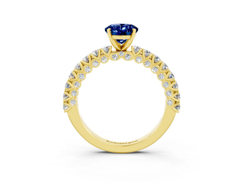 Yellow gold Oval Cut Diamond Pavé Band Solitaire Ring with Prong Setting_3