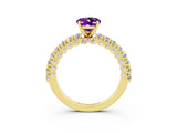 Yellow gold Oval Cut Diamond Pavé Band Solitaire Ring with Prong Setting_3
