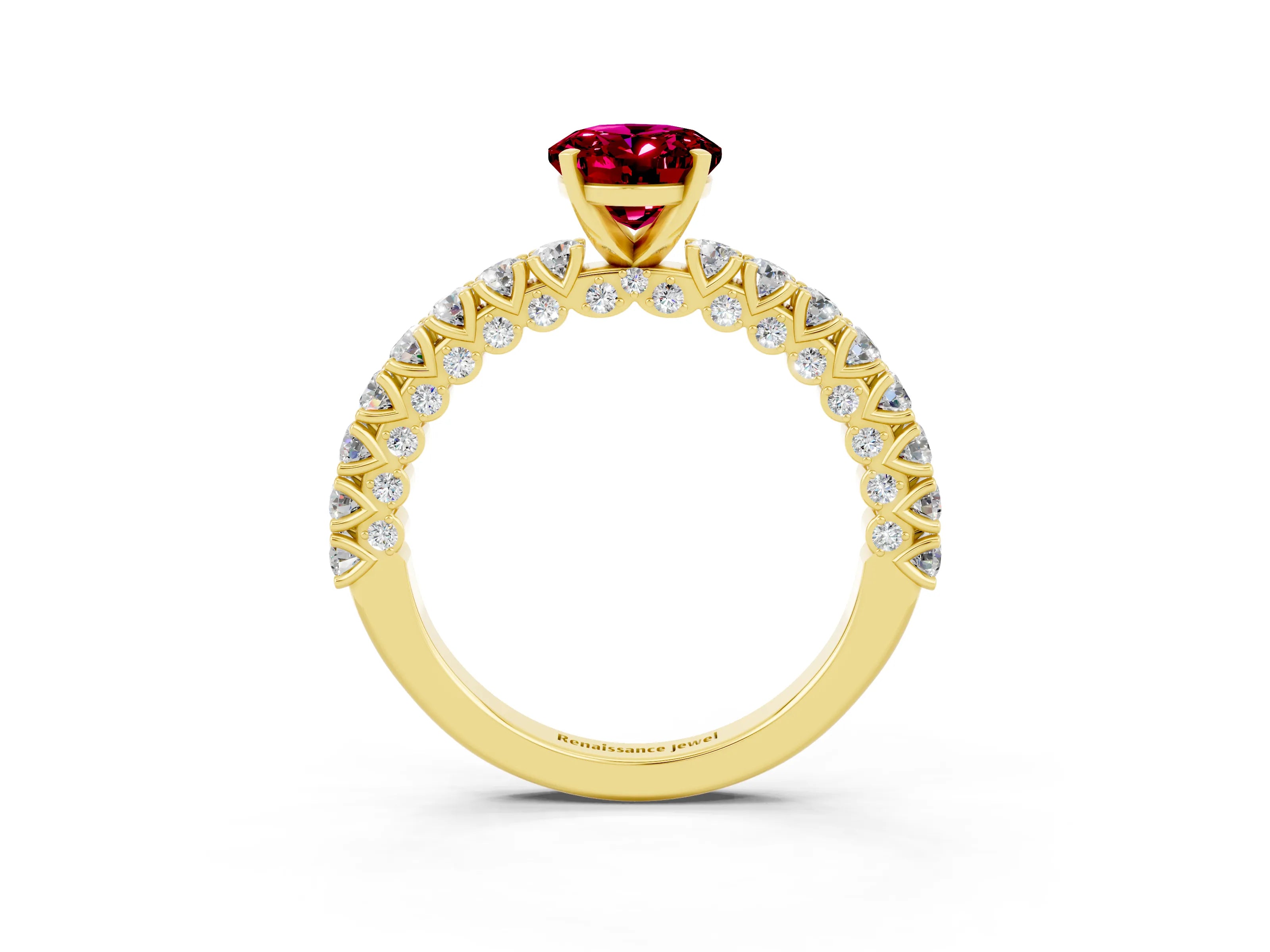 Yellow gold Oval Cut Diamond Pavé Band Solitaire Ring with Prong Setting_3