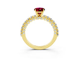 Yellow gold Oval Cut Diamond Pavé Band Solitaire Ring with Prong Setting_3
