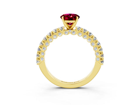 Yellow gold Oval Cut Diamond Pavé Band Solitaire Ring with Prong Setting_3