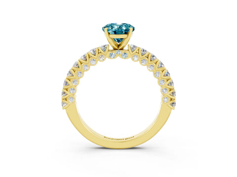 Yellow gold Oval Cut Diamond Pavé Band Solitaire Ring with Prong Setting_3