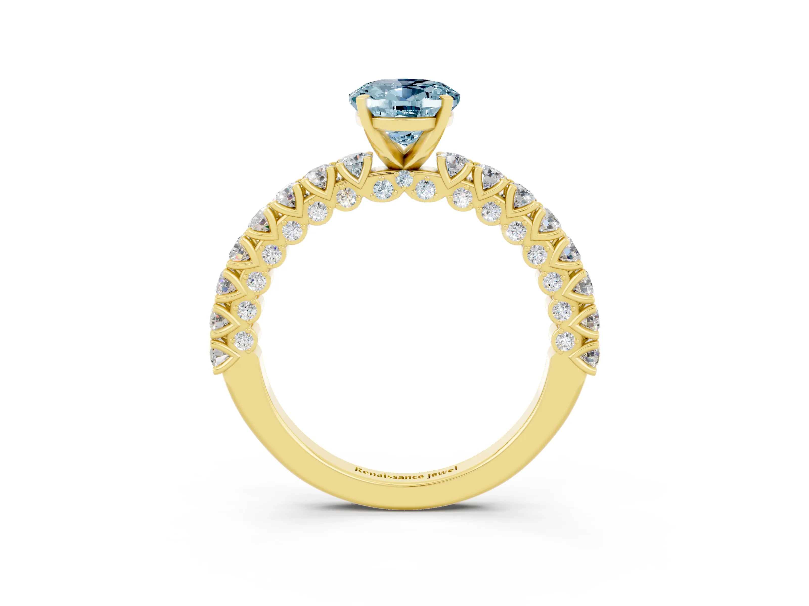 Yellow gold Oval Cut Diamond Pavé Band Solitaire Ring with Prong Setting_3
