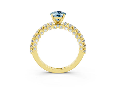 Yellow gold Oval Cut Diamond Pavé Band Solitaire Ring with Prong Setting_3