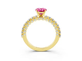 Yellow gold Oval Cut Diamond Pavé Band Solitaire Ring with Prong Setting_3