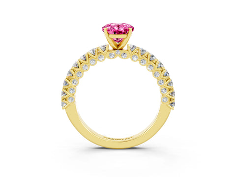 Yellow gold Oval Cut Diamond Pavé Band Solitaire Ring with Prong Setting_3