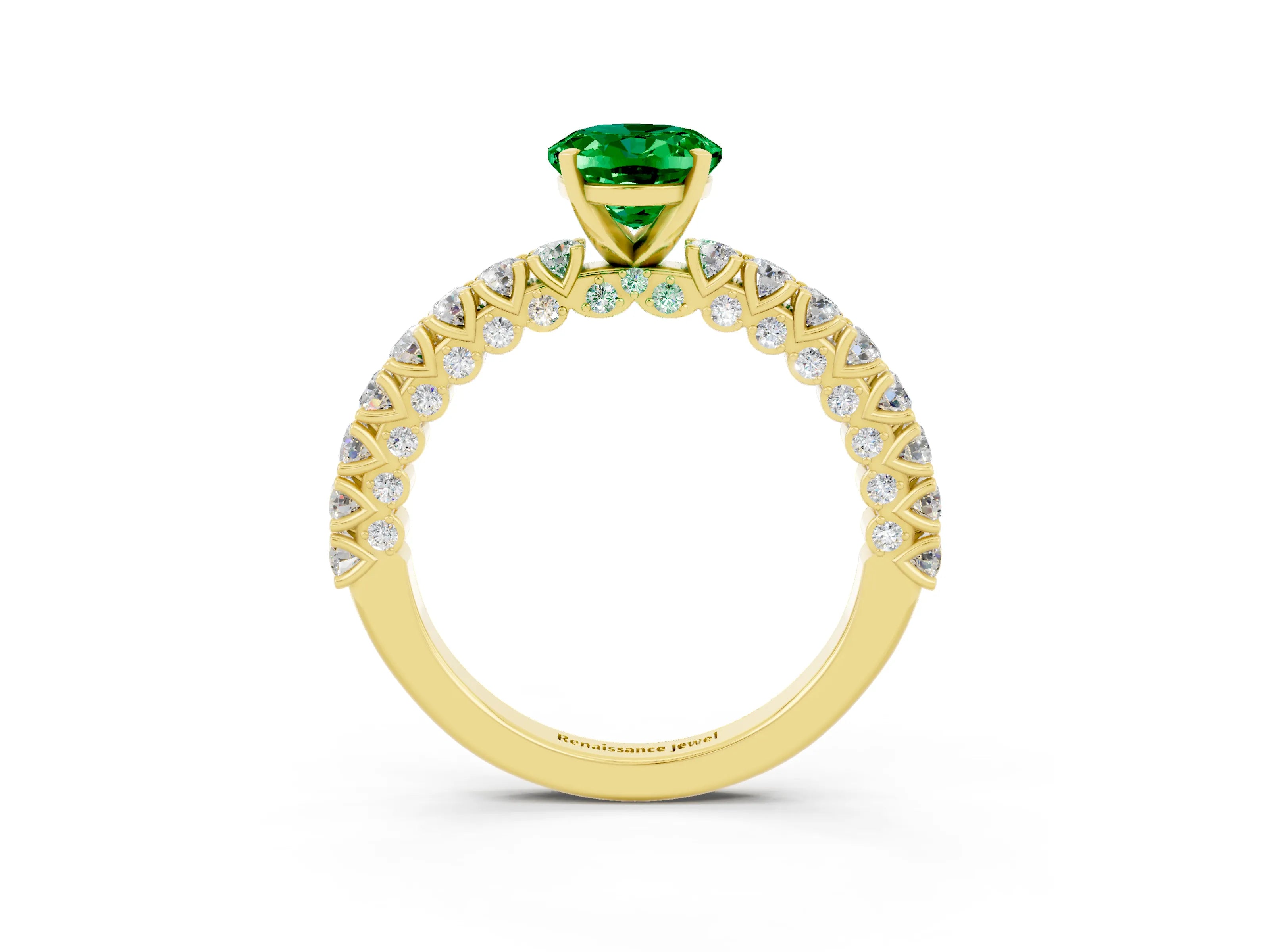 Yellow gold Oval Cut Diamond Pavé Band Solitaire Ring with Prong Setting_3