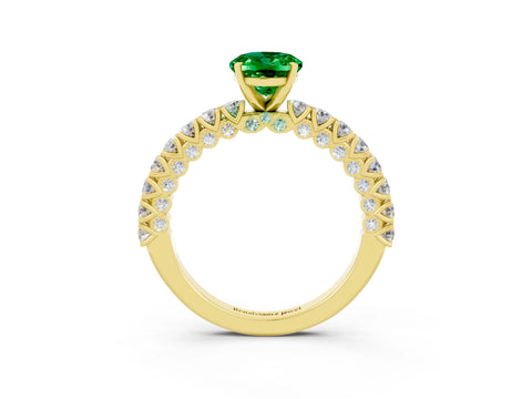 Yellow gold Oval Cut Diamond Pavé Band Solitaire Ring with Prong Setting_3